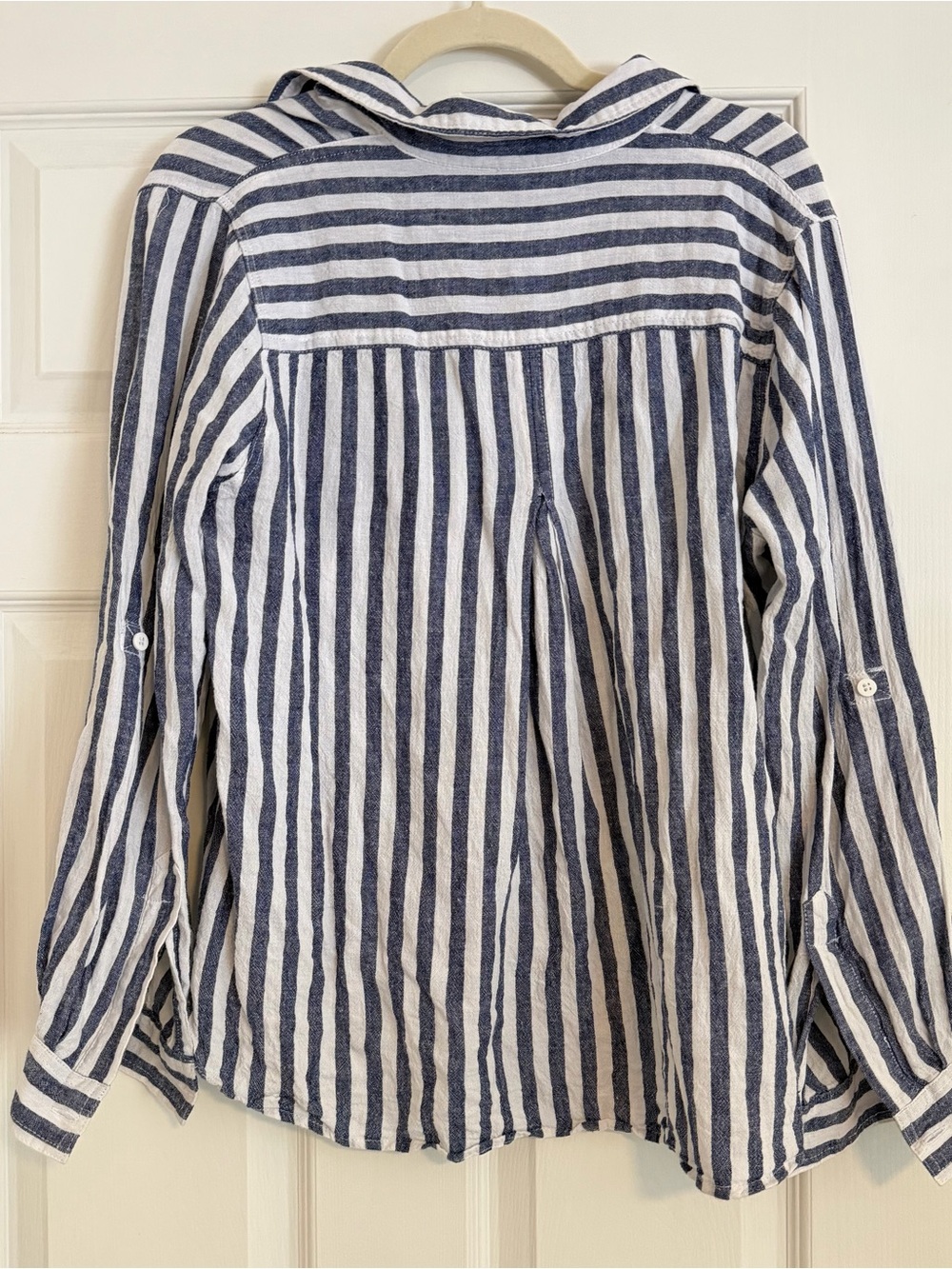 Everly Blue White Striped Linen Blend Button Down Shirt M Coastal - Picture 4 of 5